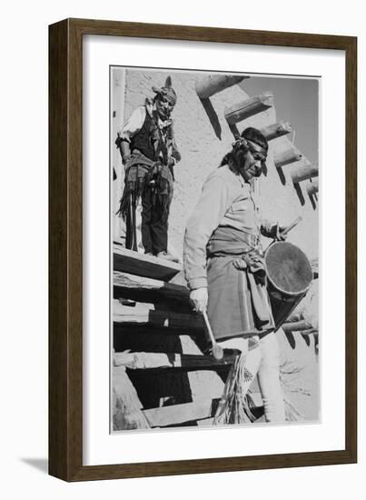 Indian Descending Wooden Stairs With Drum, Dance San Ildefonso Pueblo New Mexico 1942-Ansel Adams-Framed Art Print