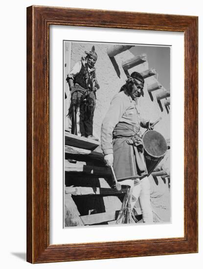 Indian Descending Wooden Stairs With Drum, Dance San Ildefonso Pueblo New Mexico 1942-Ansel Adams-Framed Art Print