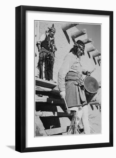 Indian Descending Wooden Stairs With Drum, Dance San Ildefonso Pueblo New Mexico 1942-Ansel Adams-Framed Art Print