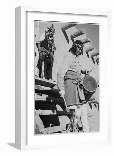 Indian Descending Wooden Stairs With Drum, Dance San Ildefonso Pueblo New Mexico 1942-Ansel Adams-Framed Art Print