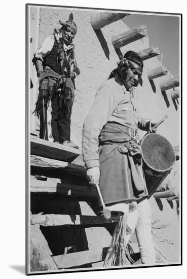 Indian Descending Wooden Stairs With Drum, Dance San Ildefonso Pueblo New Mexico 1942-Ansel Adams-Mounted Art Print