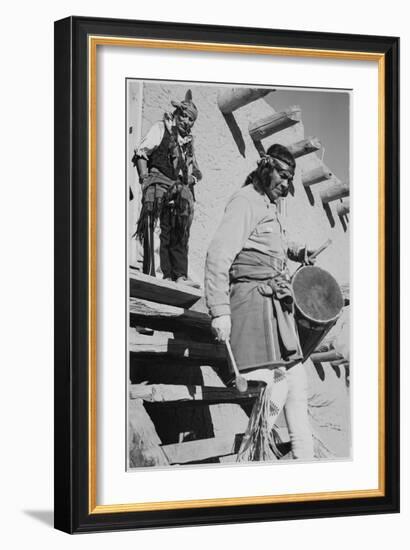 Indian Descending Wooden Stairs With Drum, Dance San Ildefonso Pueblo New Mexico 1942-Ansel Adams-Framed Art Print