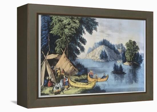 Indian Encampment on the St. Lawrence-Currier & Ives-Framed Premier Image Canvas