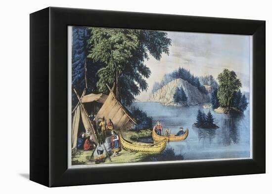 Indian Encampment on the St. Lawrence-Currier & Ives-Framed Premier Image Canvas