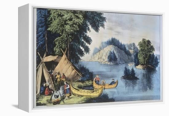Indian Encampment on the St. Lawrence-Currier & Ives-Framed Premier Image Canvas