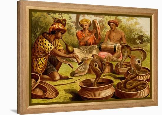Indian Fakirs with King Cobras-F.W. Kuhnert-Framed Stretched Canvas