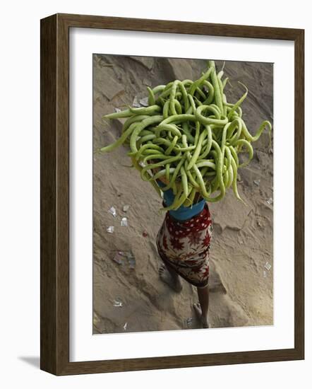 Indian Farmer Carries Cucumbers to Sell in the Market on the Outskirts of Allahabad, India-null-Framed Photographic Print