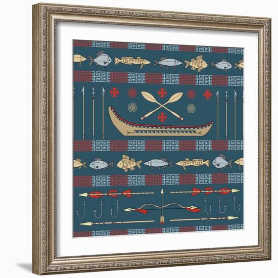 Indian Fishing - Seamless Pattern-destra-Framed Art Print