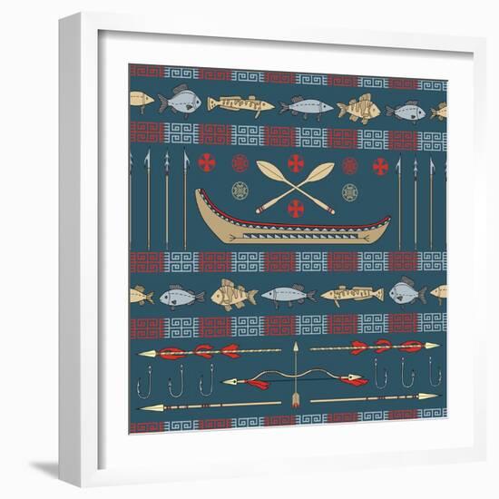Indian Fishing - Seamless Pattern-destra-Framed Art Print