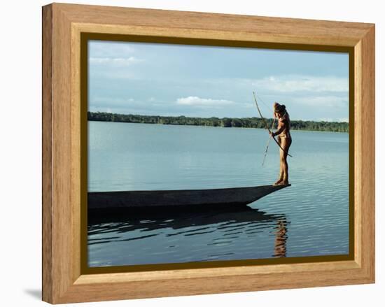Indian Fishing with Bow and Arrow, Xingu, Amazon Region, Brazil, South America-Claire Leimbach-Framed Premier Image Canvas