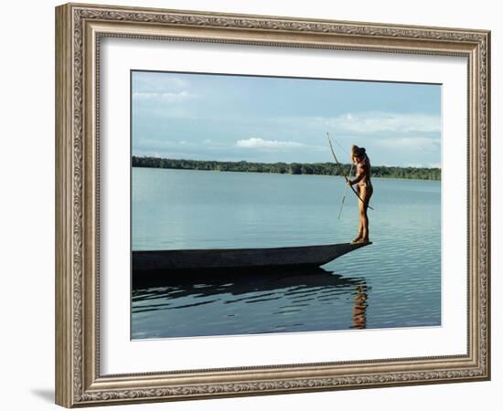 Indian Fishing with Bow and Arrow, Xingu, Amazon Region, Brazil, South America-Claire Leimbach-Framed Photographic Print