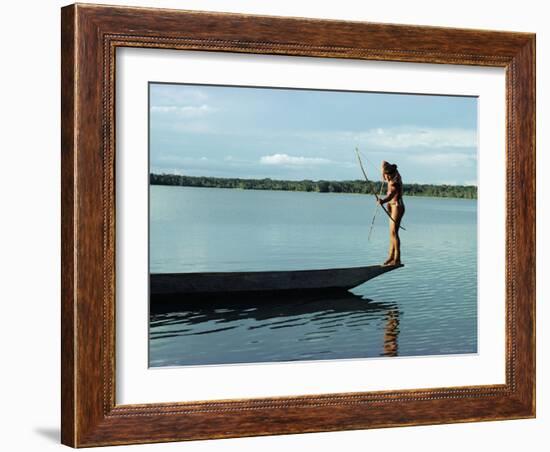 Indian Fishing with Bow and Arrow, Xingu, Amazon Region, Brazil, South America-Claire Leimbach-Framed Photographic Print