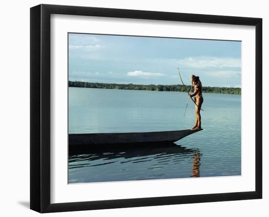 Indian Fishing with Bow and Arrow, Xingu, Amazon Region, Brazil, South America-Claire Leimbach-Framed Photographic Print