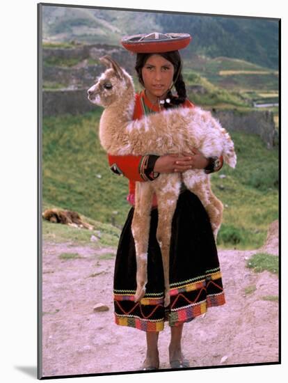 Indian Girl with Llama, Cusco, Peru-Pete Oxford-Mounted Photographic Print