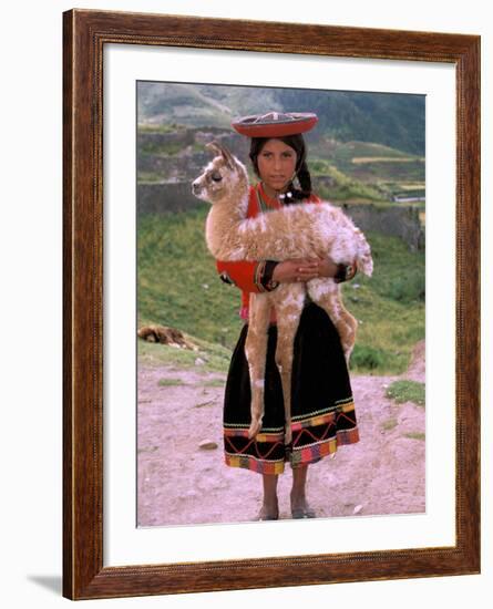 Indian Girl with Llama, Cusco, Peru-Pete Oxford-Framed Photographic Print