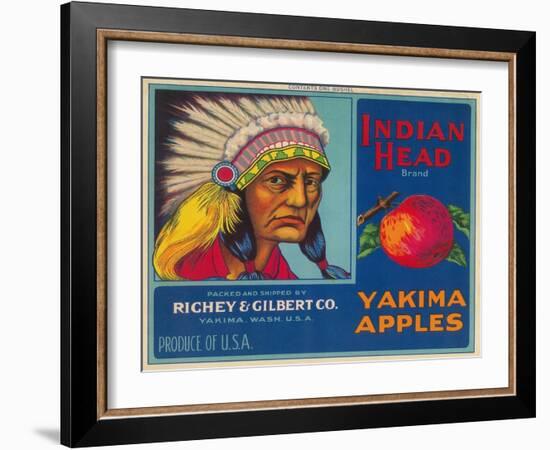 Indian Head Apple Label - Yakima, WA-Lantern Press-Framed Art Print