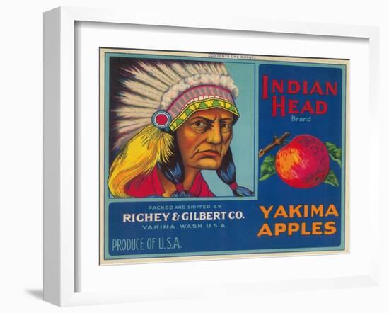 Indian Head Apple Label - Yakima, WA-Lantern Press-Framed Art Print