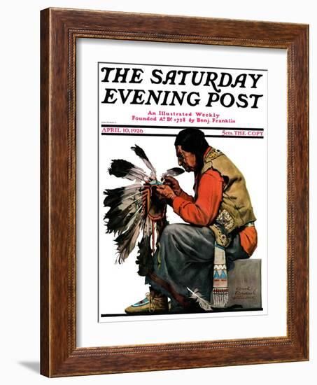 "Indian Headdress," Saturday Evening Post Cover, April 10, 1926-Edgar Franklin Wittmack-Framed Giclee Print