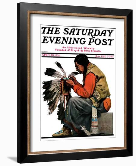 "Indian Headdress," Saturday Evening Post Cover, April 10, 1926-Edgar Franklin Wittmack-Framed Giclee Print