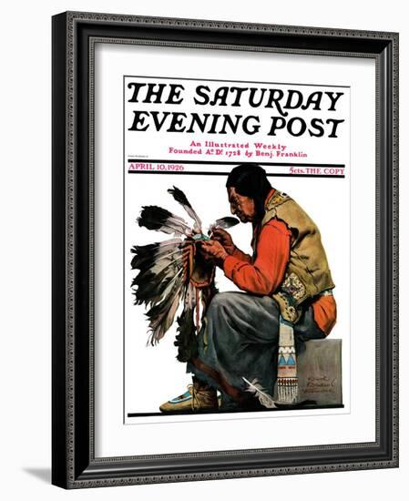 "Indian Headdress," Saturday Evening Post Cover, April 10, 1926-Edgar Franklin Wittmack-Framed Giclee Print