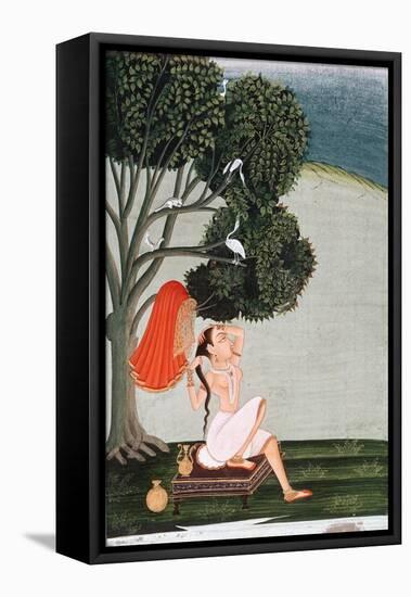 Indian Lady at Her Toilet Dressing Her Hair-null-Framed Premier Image Canvas