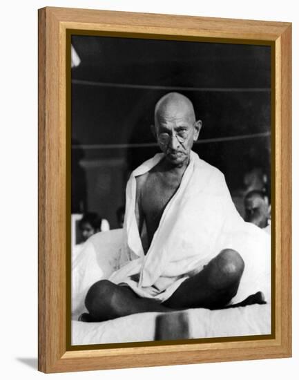 Indian Leader Mohandas Gandhi Sitting Cross Legged at Prayer Meeting-null-Framed Premier Image Canvas