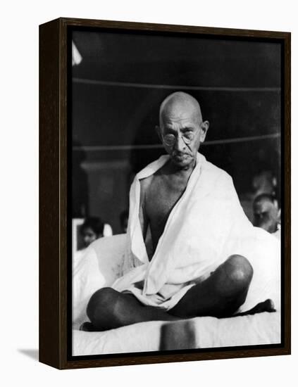 Indian Leader Mohandas Gandhi Sitting Cross Legged at Prayer Meeting-null-Framed Premier Image Canvas