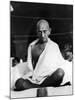 Indian Leader Mohandas Gandhi Sitting Cross Legged at Prayer Meeting-null-Mounted Premium Photographic Print