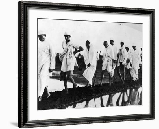 Indian Leader Mohandas Gandhi Walking with Followers on Salt March Toward Dandi-null-Framed Premium Photographic Print