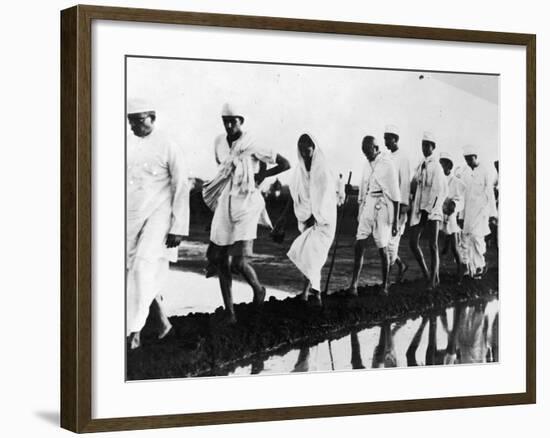 Indian Leader Mohandas Gandhi Walking with Followers on Salt March Toward Dandi-null-Framed Premium Photographic Print