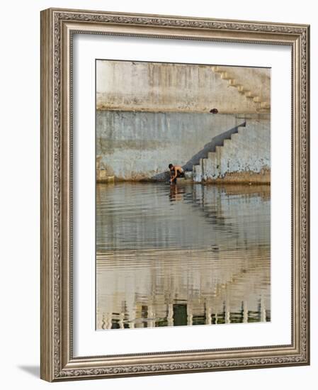 Indian man washing himself, Udaipur, India-Adam Jones-Framed Photographic Print