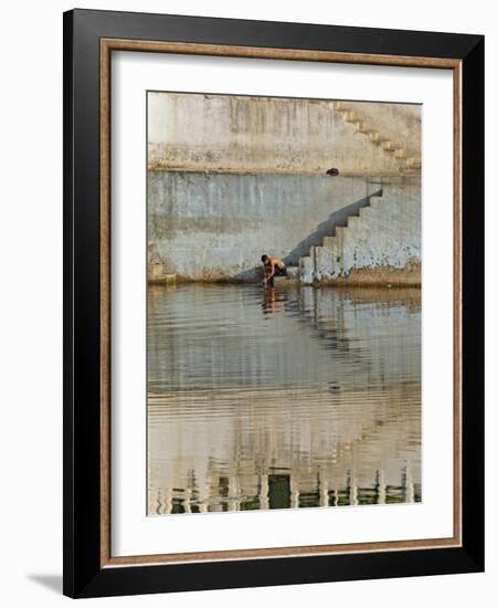 Indian man washing himself, Udaipur, India-Adam Jones-Framed Photographic Print