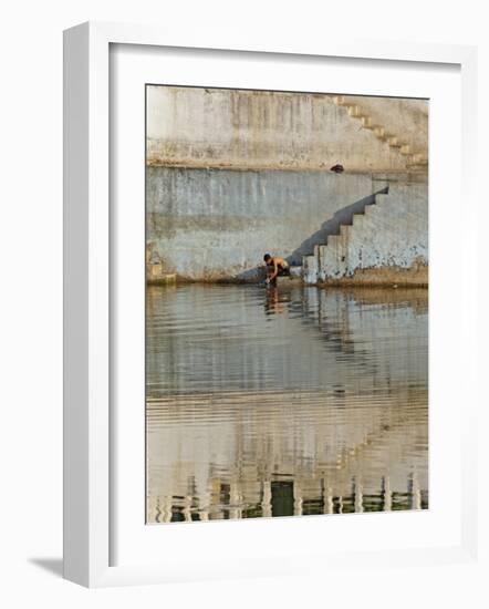 Indian man washing himself, Udaipur, India-Adam Jones-Framed Photographic Print