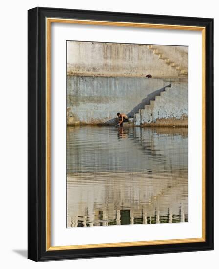 Indian man washing himself, Udaipur, India-Adam Jones-Framed Photographic Print