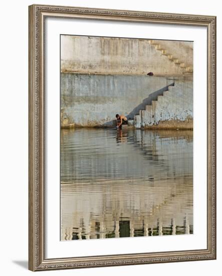 Indian man washing himself, Udaipur, India-Adam Jones-Framed Photographic Print