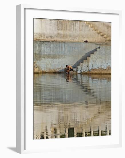 Indian man washing himself, Udaipur, India-Adam Jones-Framed Photographic Print