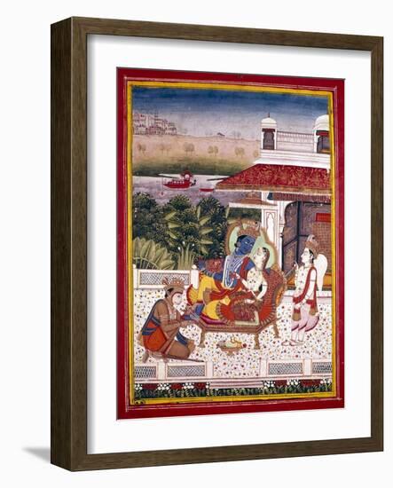 Indian Miniature Showing Krishna and a Princess on a Couch, 18th Century-null-Framed Giclee Print