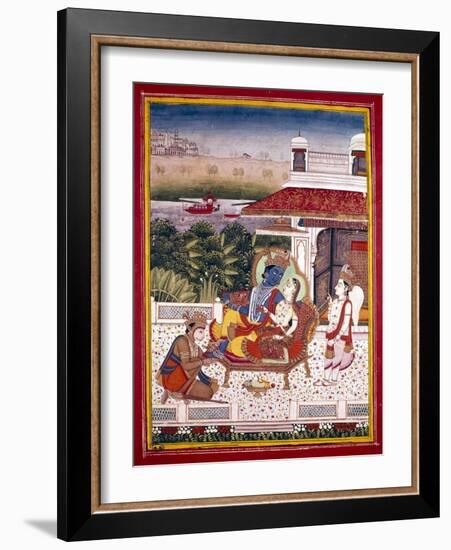 Indian Miniature Showing Krishna and a Princess on a Couch, 18th Century-null-Framed Giclee Print