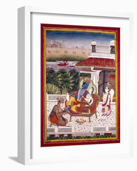 Indian Miniature Showing Krishna and a Princess on a Couch, 18th Century-null-Framed Giclee Print