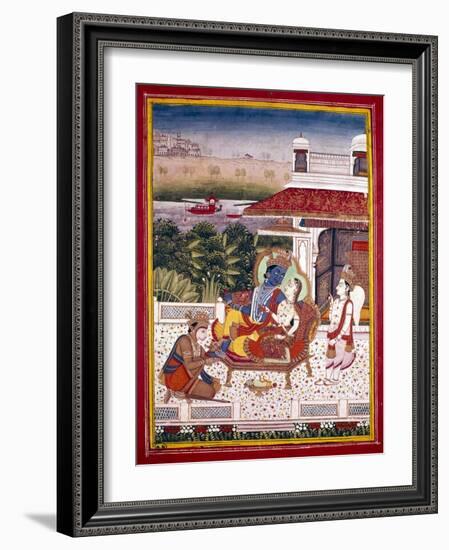 Indian Miniature Showing Krishna and a Princess on a Couch, 18th Century-null-Framed Giclee Print