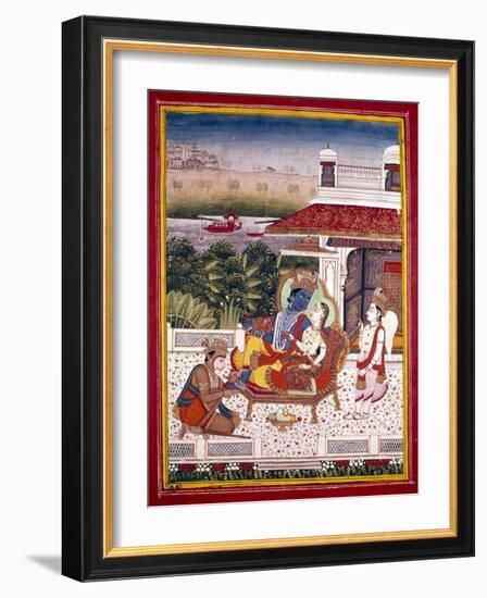 Indian Miniature Showing Krishna and a Princess on a Couch, 18th Century-null-Framed Giclee Print