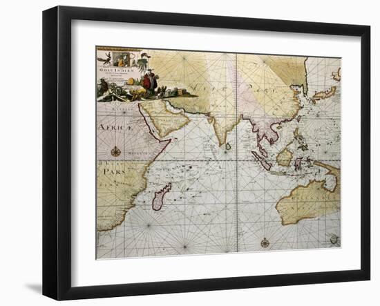 Indian Ocean Old Map, Southern Asia, Eastern Africa And West Australia-marzolino-Framed Art Print