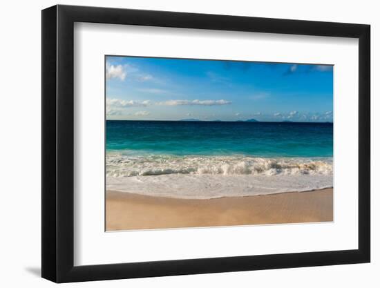 Indian Ocean surf surging onto a sandy tropical beach. Anse Macquereau Beach, Seychelles.-Sergio Pitamitz-Framed Photographic Print