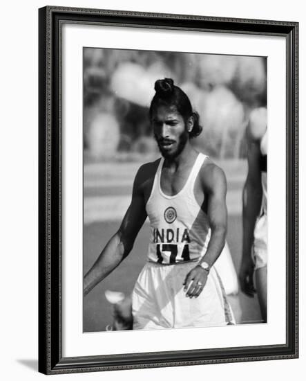 Indian Olympic Sprinter Milkha Singh at the 1960 Olympics, Rome, Italy-George Silk-Framed Premium Photographic Print