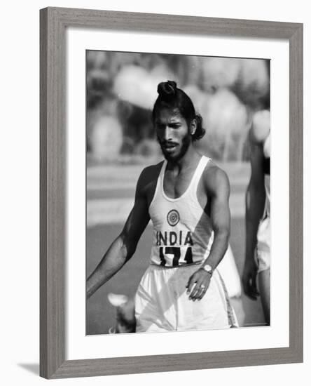 Indian Olympic Sprinter Milkha Singh at the 1960 Olympics, Rome, Italy-George Silk-Framed Premium Photographic Print