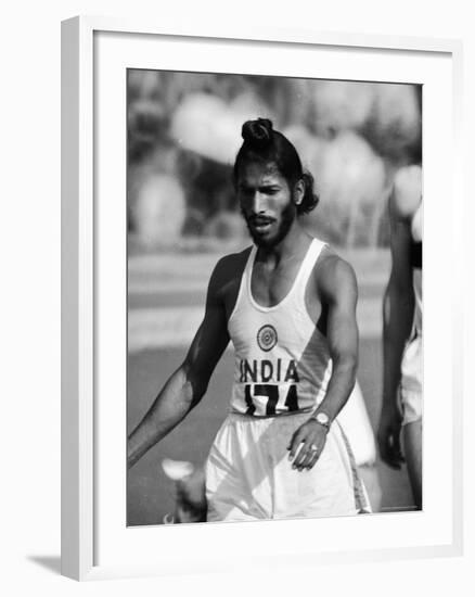 Indian Olympic Sprinter Milkha Singh at the 1960 Olympics, Rome, Italy-George Silk-Framed Premium Photographic Print