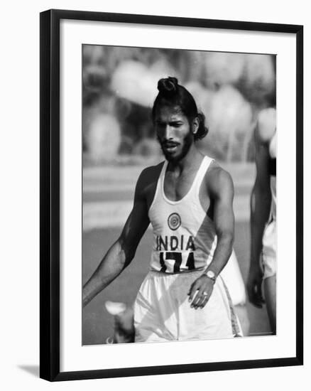 Indian Olympic Sprinter Milkha Singh at the 1960 Olympics, Rome, Italy-George Silk-Framed Premium Photographic Print