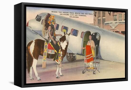 Indian on Pinto with Airplane, Oklahoma City, Oklahoma-null-Framed Stretched Canvas