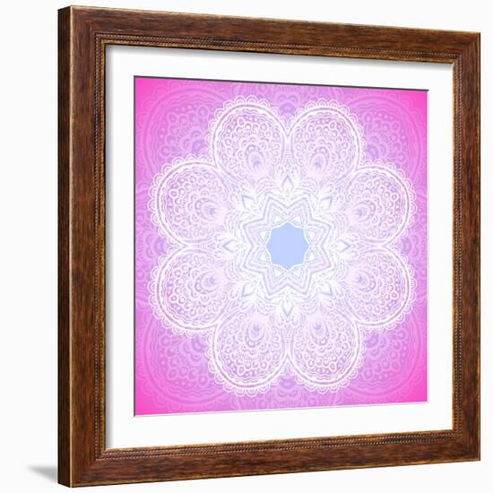 Indian Ornament, Mandala in Pink-art_of_sun-Framed Art Print