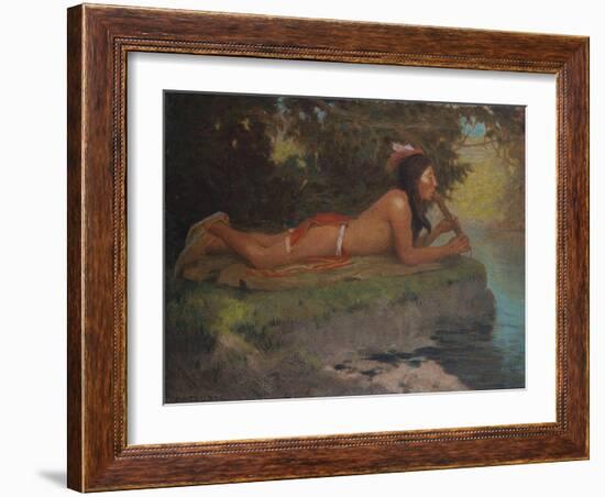 Indian Playing Flute-Eanger Irving Couse-Framed Giclee Print